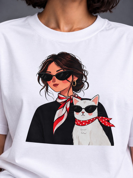 Girl & Cat Graphic T-Shirt