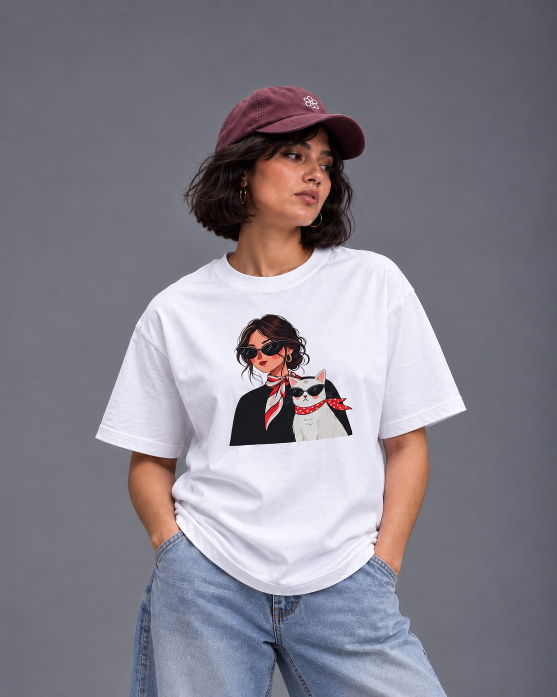 Girl & Cat Graphic T-Shirt